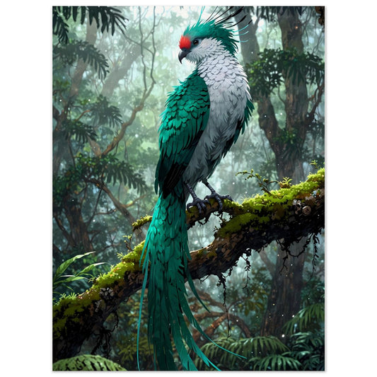 Affiche illustrée Quetzal resplendissant, poster rétro, impression beaux-arts 250g