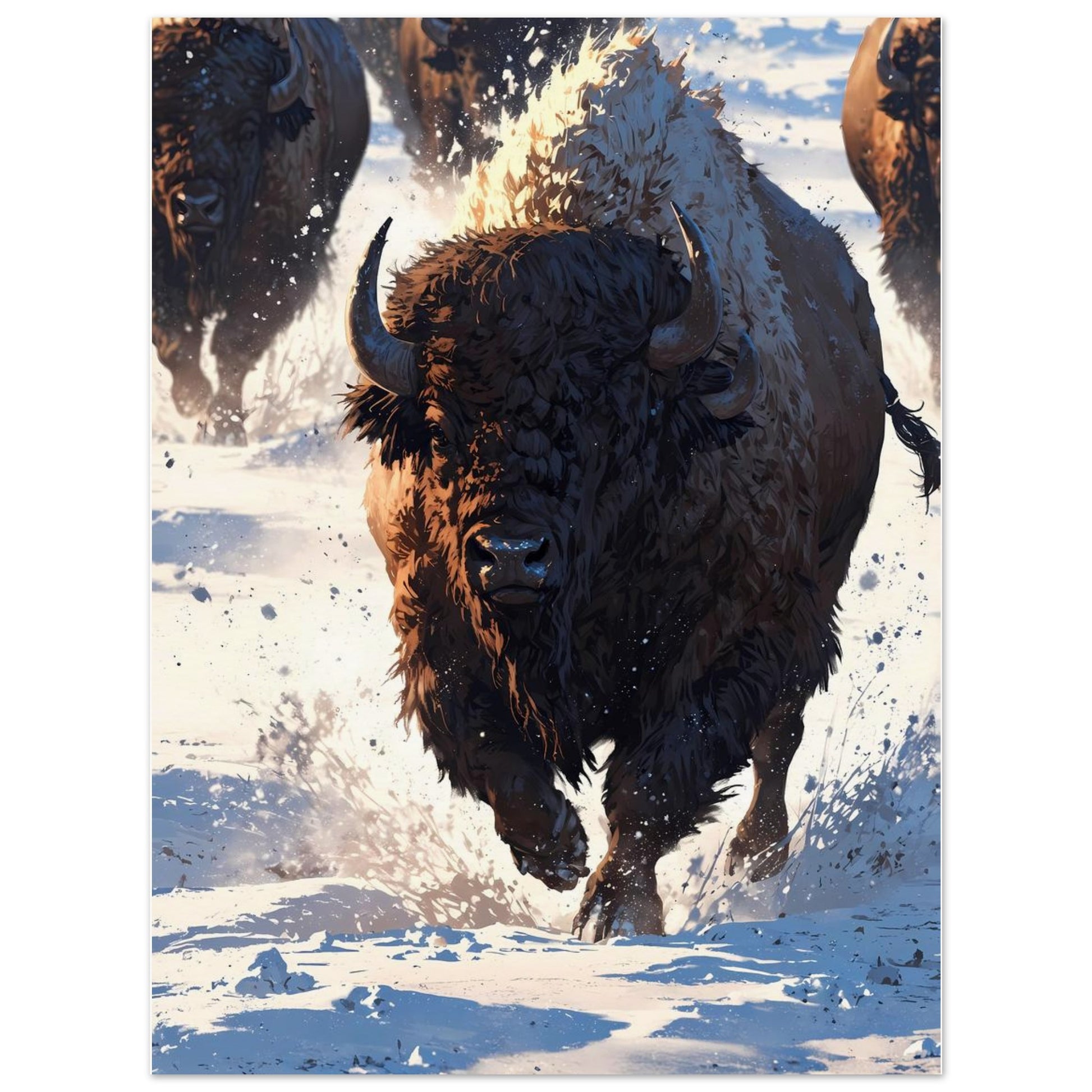 Affiche illustrée Bison, poster rétro, impression beaux-arts 250g