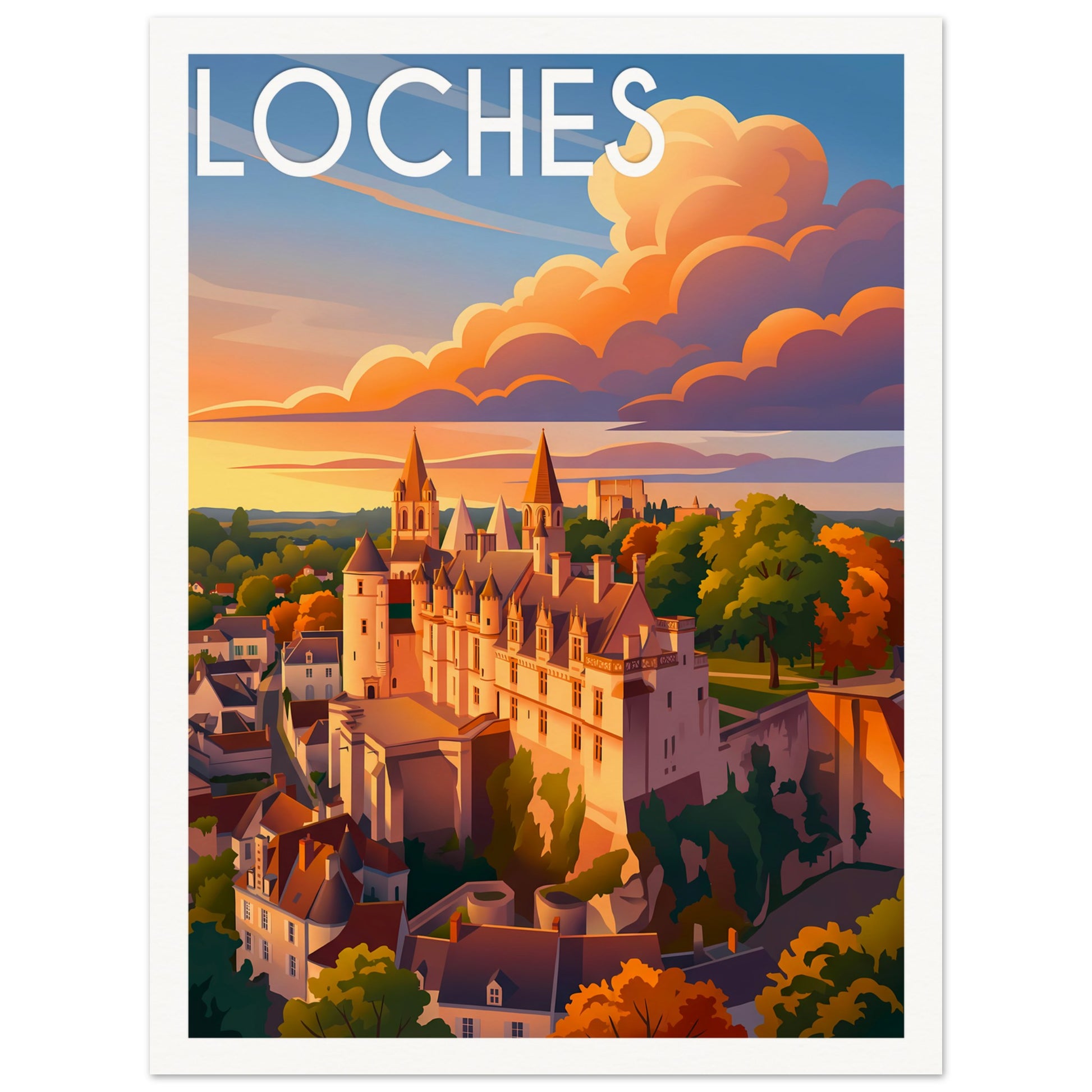 Affiche illustrée loches, poster rétro, impression beaux-arts 250g