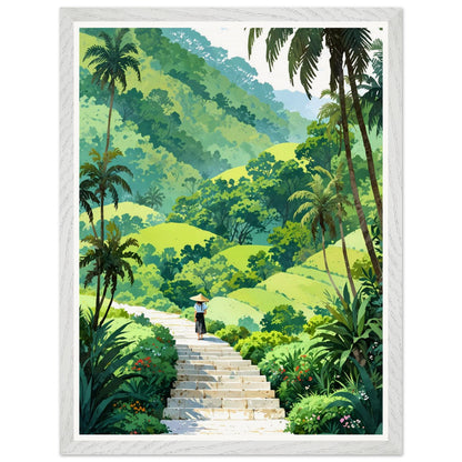 Affiche illustrée Rizière en terrasses Encadrée — poster rétro, impression beaux-arts 250g