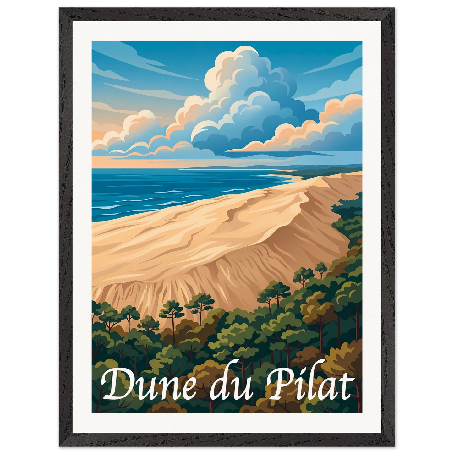 Affiche illustrée Dune du Pilat — poster rétro, impression beaux-arts 250g