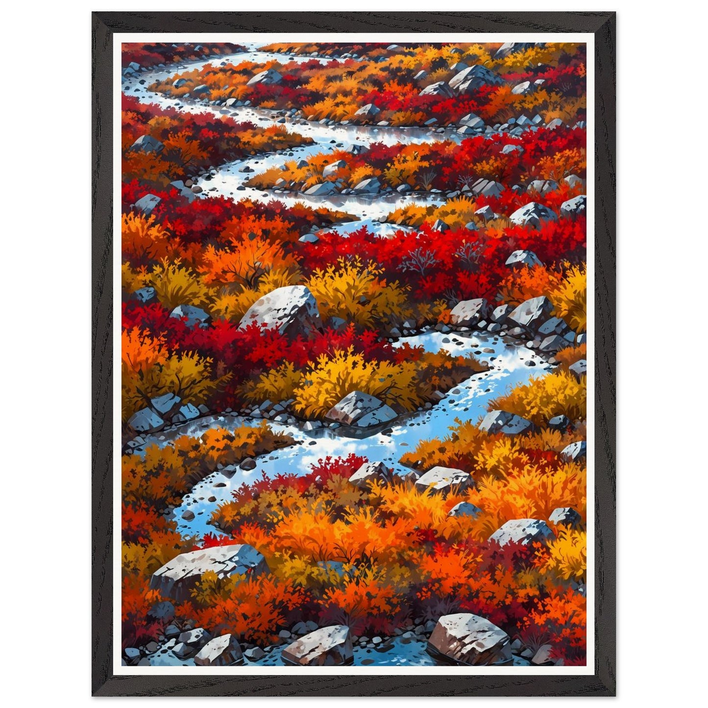 Affiche illustrée Toundra en automne Encadrée — poster rétro, impression beaux-arts 250g
