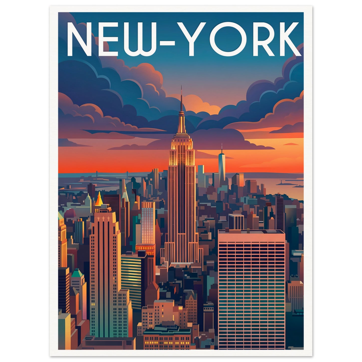 Affiche illustrée New York — poster rétro, impression beaux-arts 250g