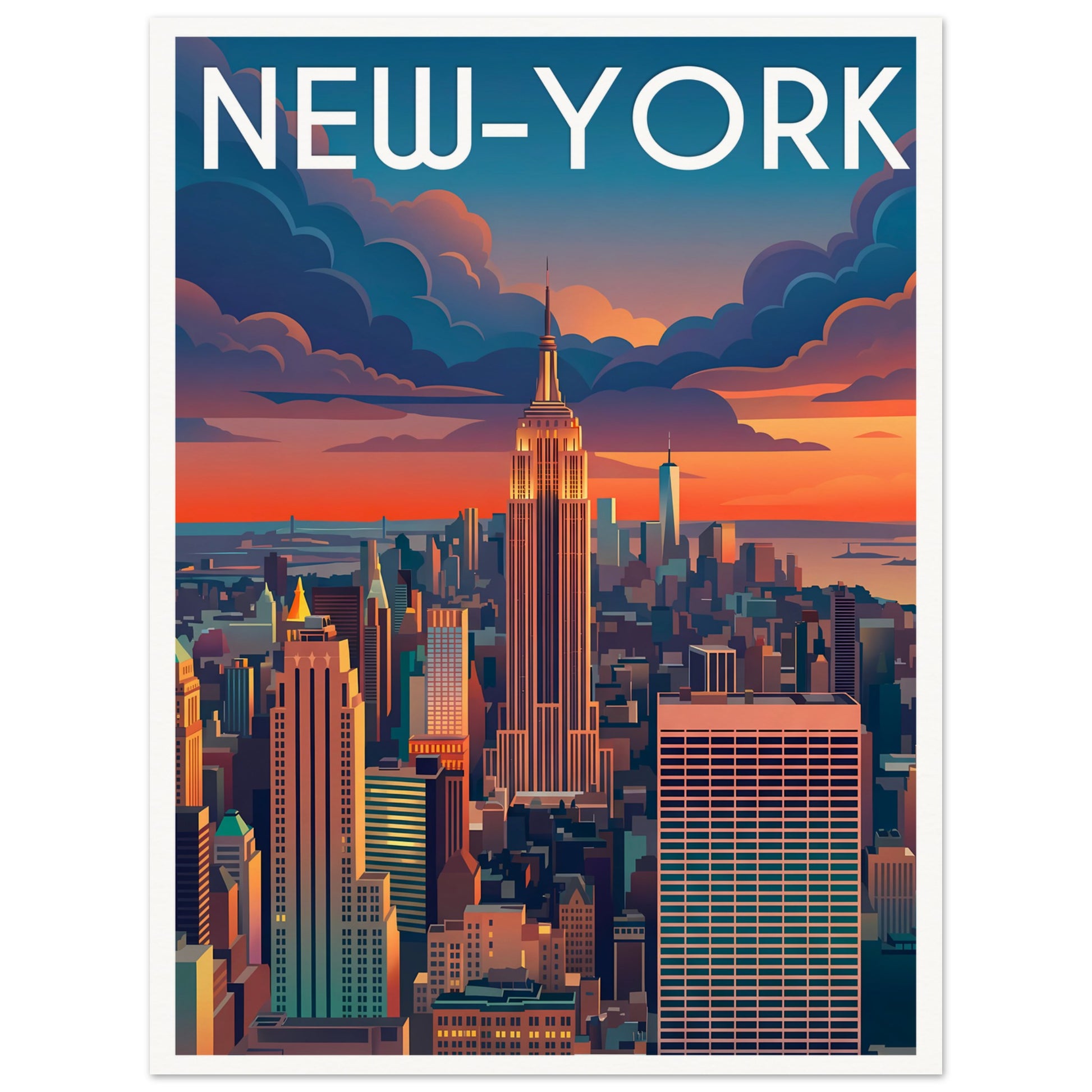 Affiche illustrée New York — poster rétro, impression beaux-arts 250g