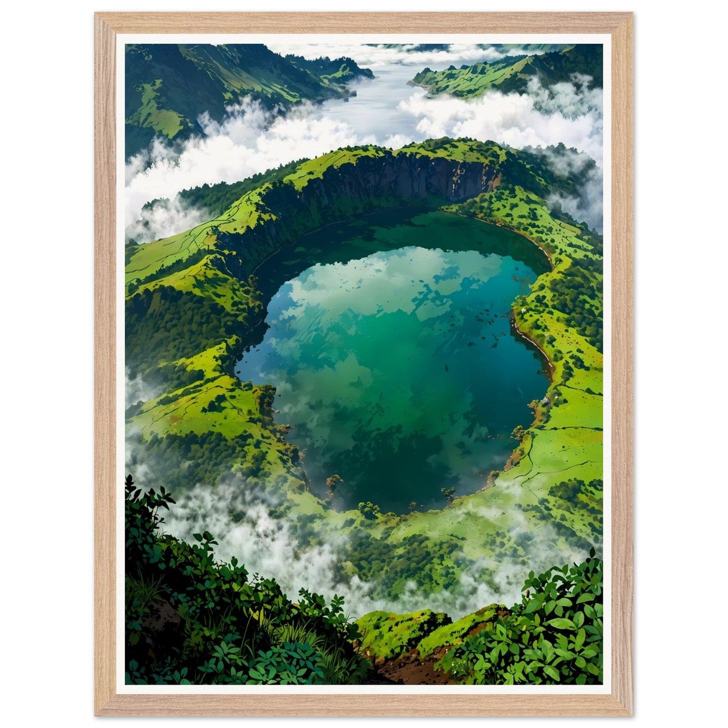 Affiche illustrée Paysage des Açores Encadrée — poster rétro, impression beaux-arts 250g
