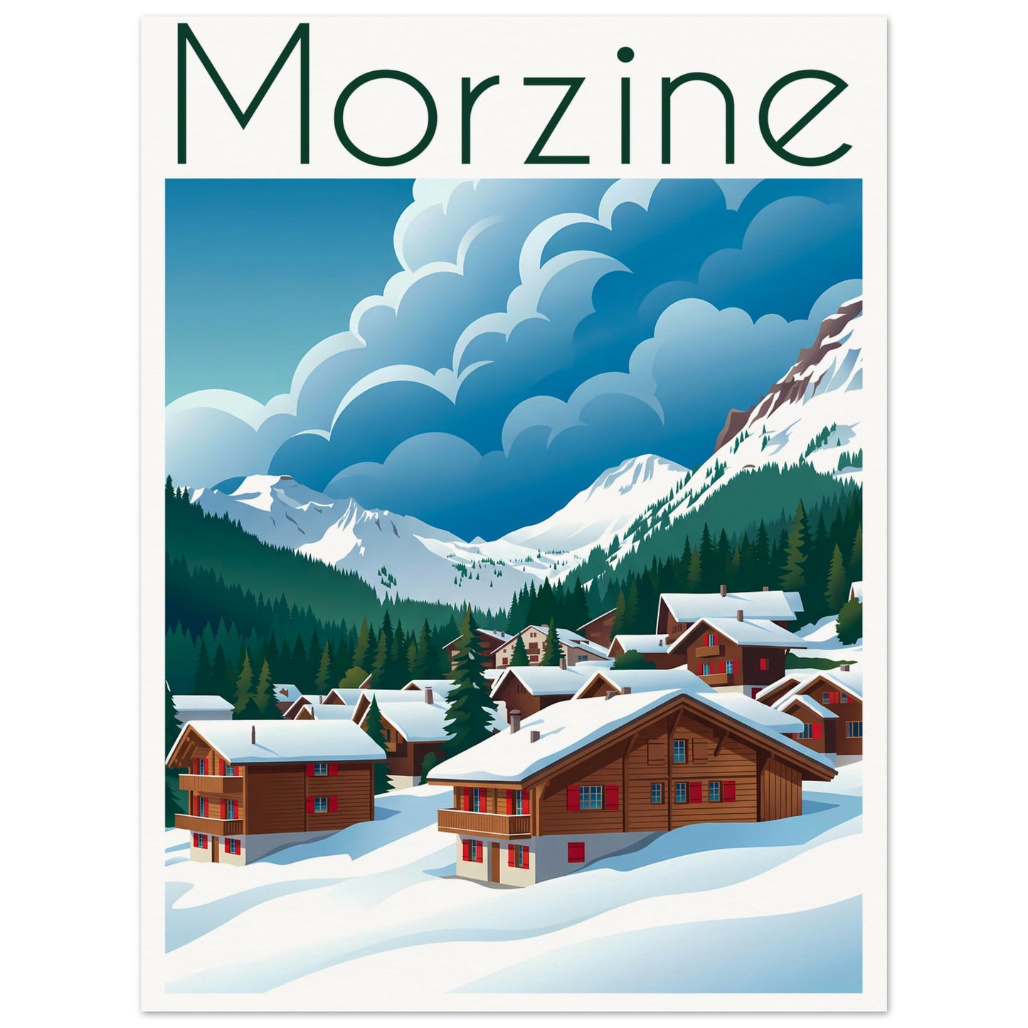 Affiche illustrée Morzine — poster rétro, impression beaux-arts 250g