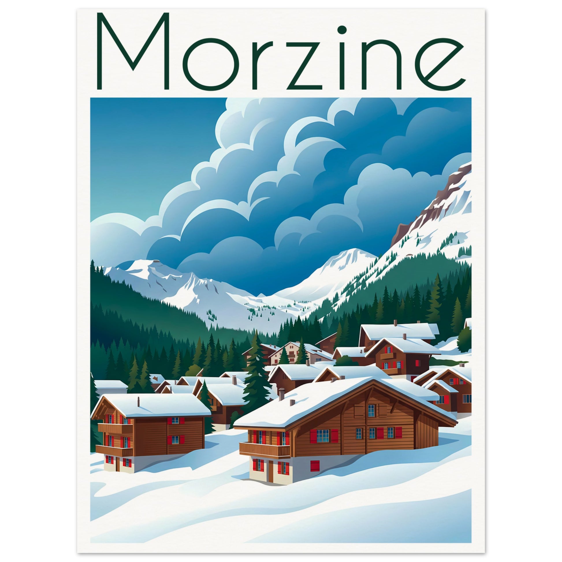 Affiche illustrée Morzine — poster rétro, impression beaux-arts 250g