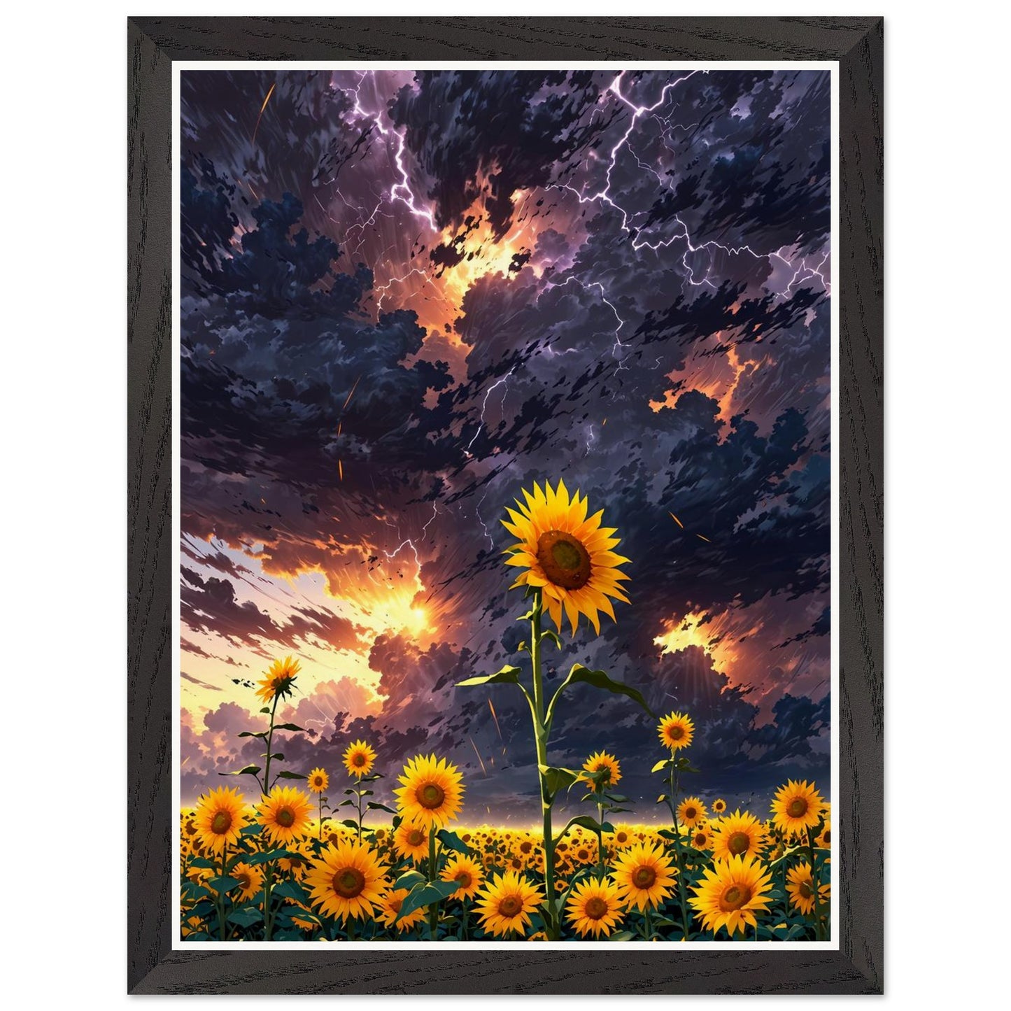 Affiche illustrée Champ de tournesols géants Encadrée — poster rétro, impression beaux-arts 250g