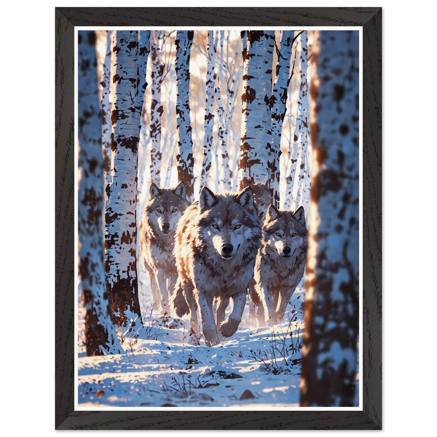 Affiche illustrée Meute de loups Encadrée — poster rétro, impression beaux-arts 250g
