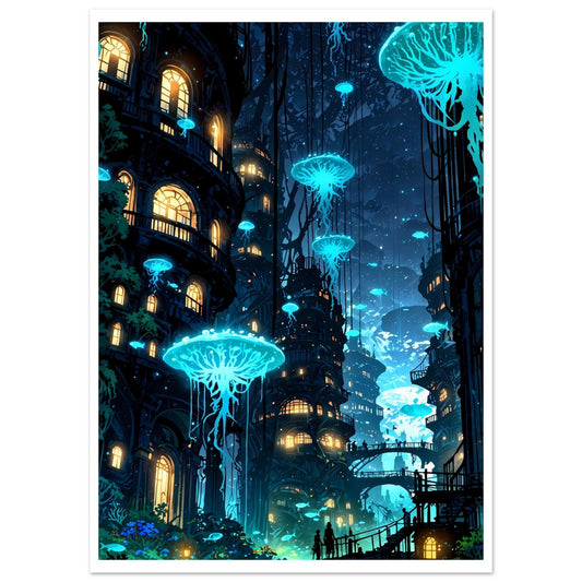 Cité sous-marine, Dômes de verre, Lumière de l'abyssal – affiche d'art décoratif, poster mural | Muchimura