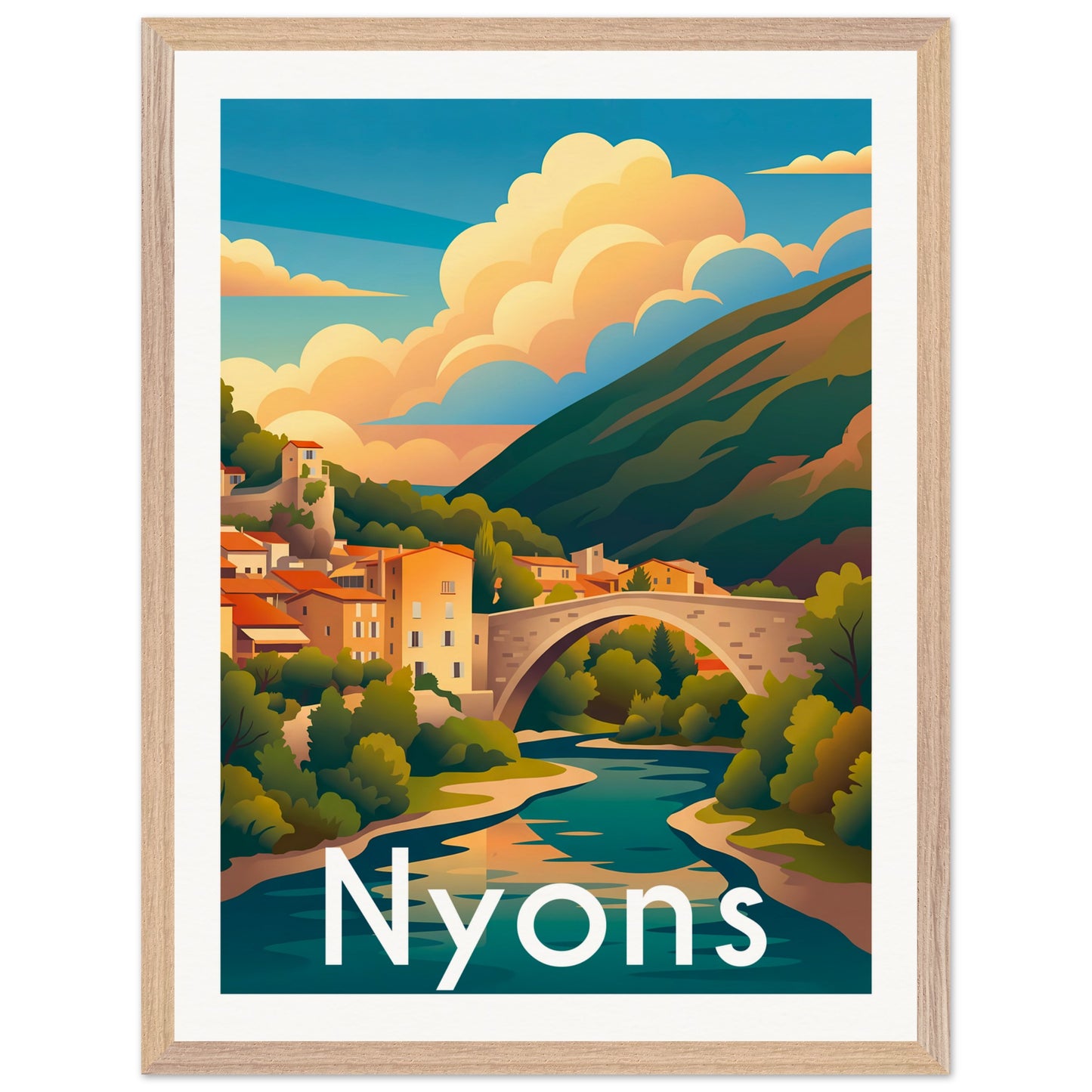 Affiche illustrée Nyons — poster rétro, impression beaux-arts 250g