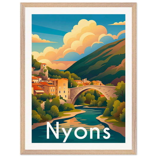 Affiche illustrée Nyons — poster rétro, impression beaux-arts 250g