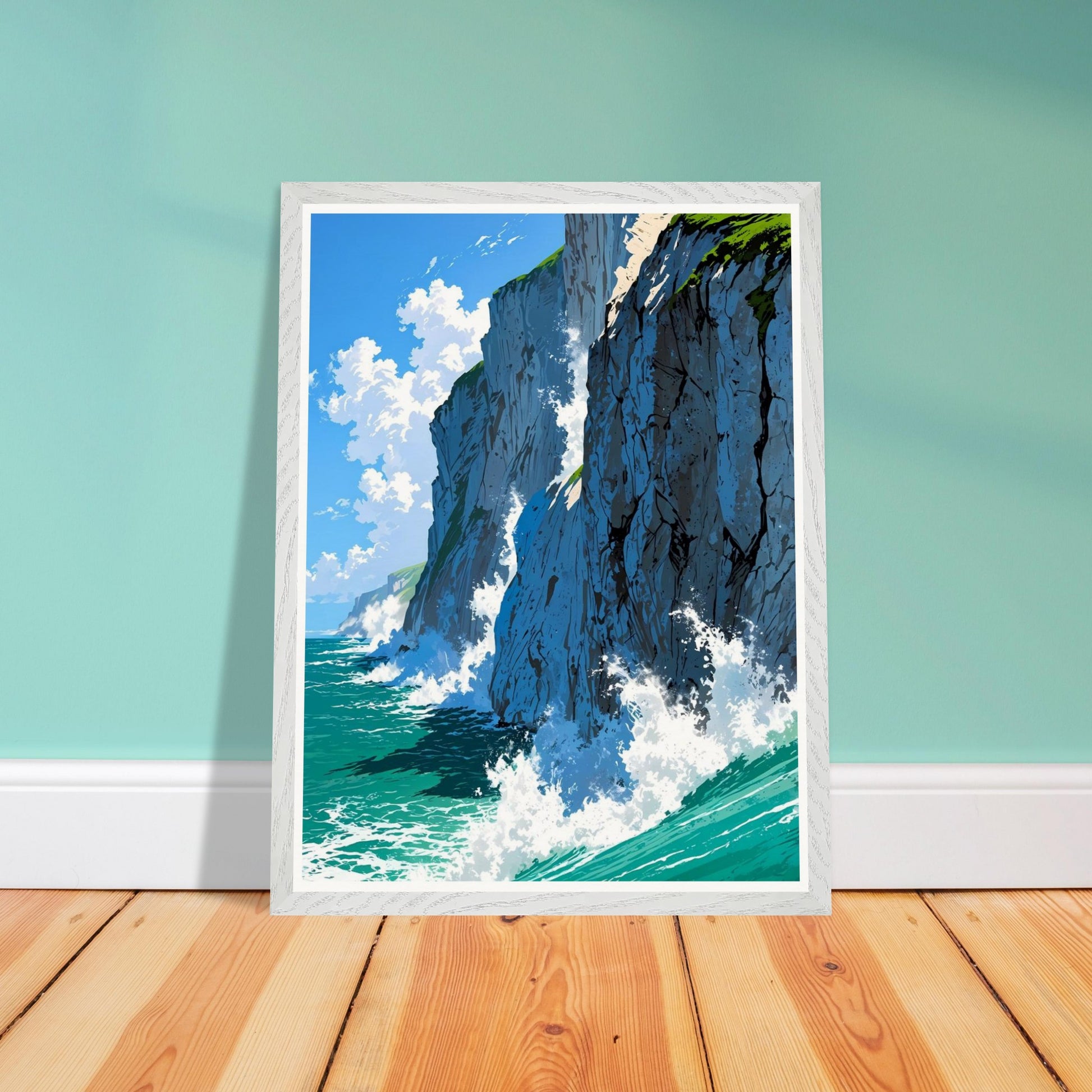 Affiche Falaises de Craie Blanche encadrée, cadre bois (vue 2)