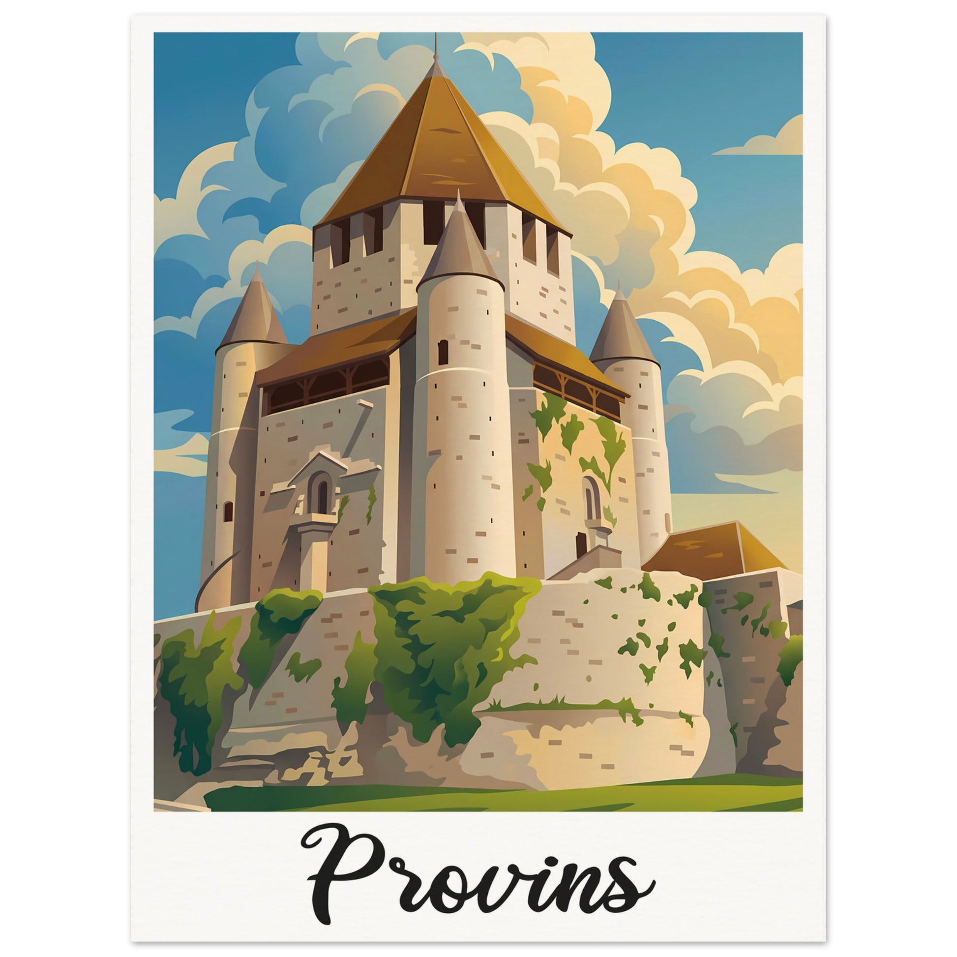 Affiche illustrée Provins — poster rétro, impression beaux-arts 250g