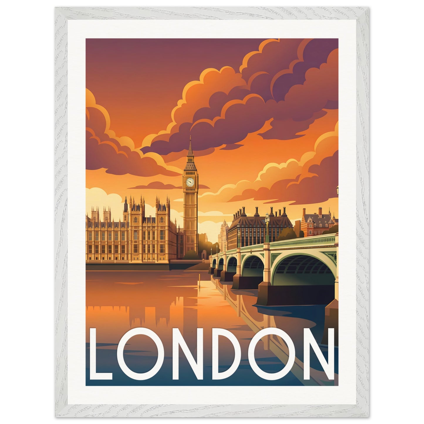 Affiche illustrée London — poster rétro, impression beaux-arts 250g