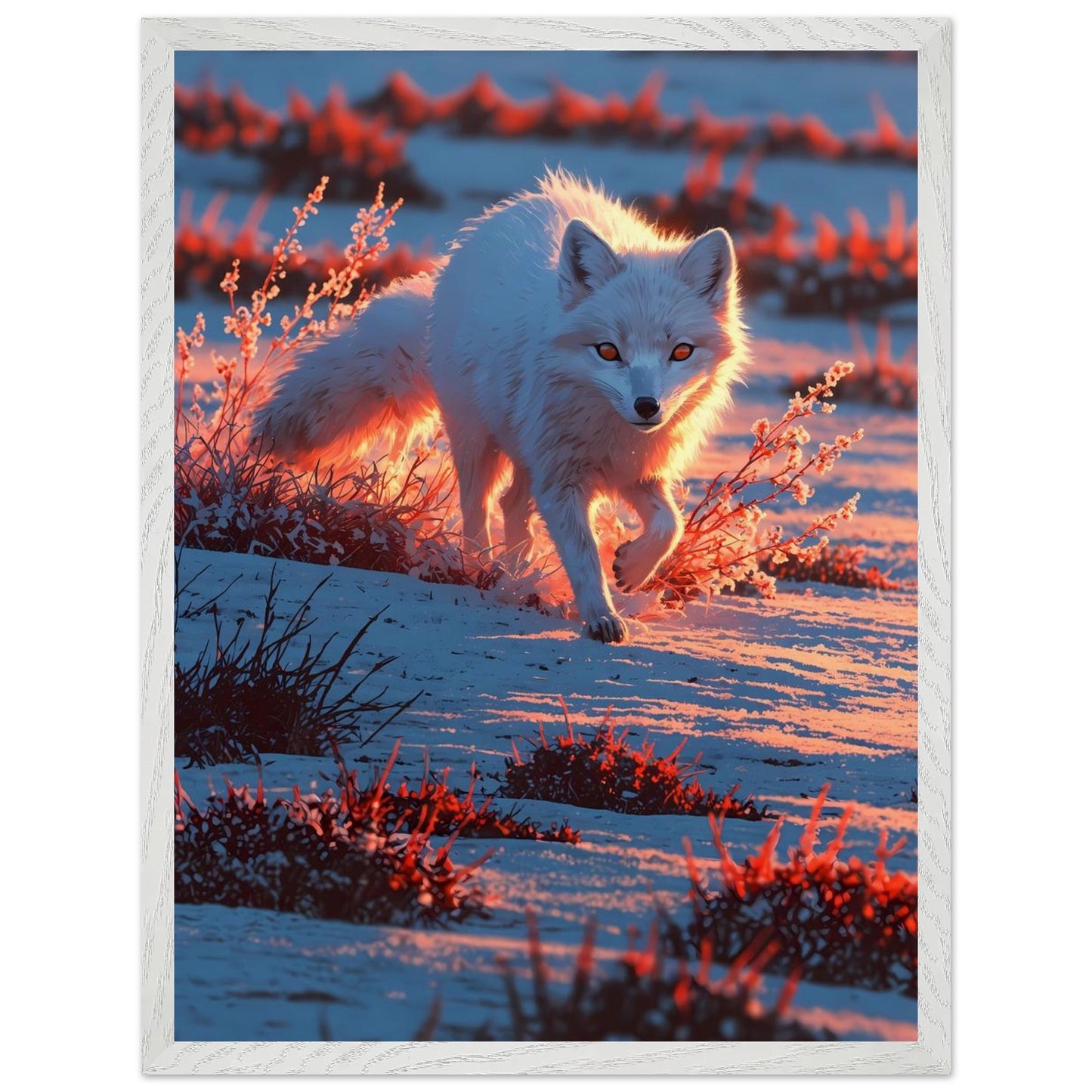 Affiche Renard Arctique encadrée, cadre bois