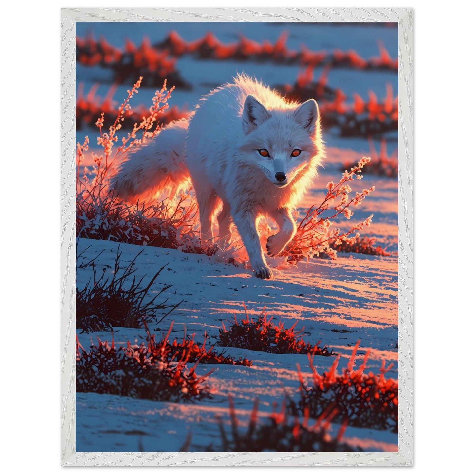 Affiche Renard Arctique encadrée, cadre bois
