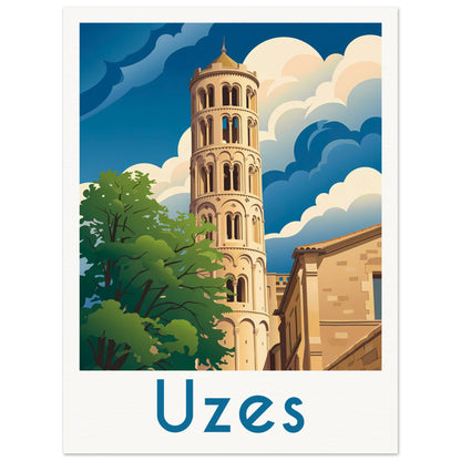 Affiche illustrée Uzes — poster rétro, impression beaux-arts 250g