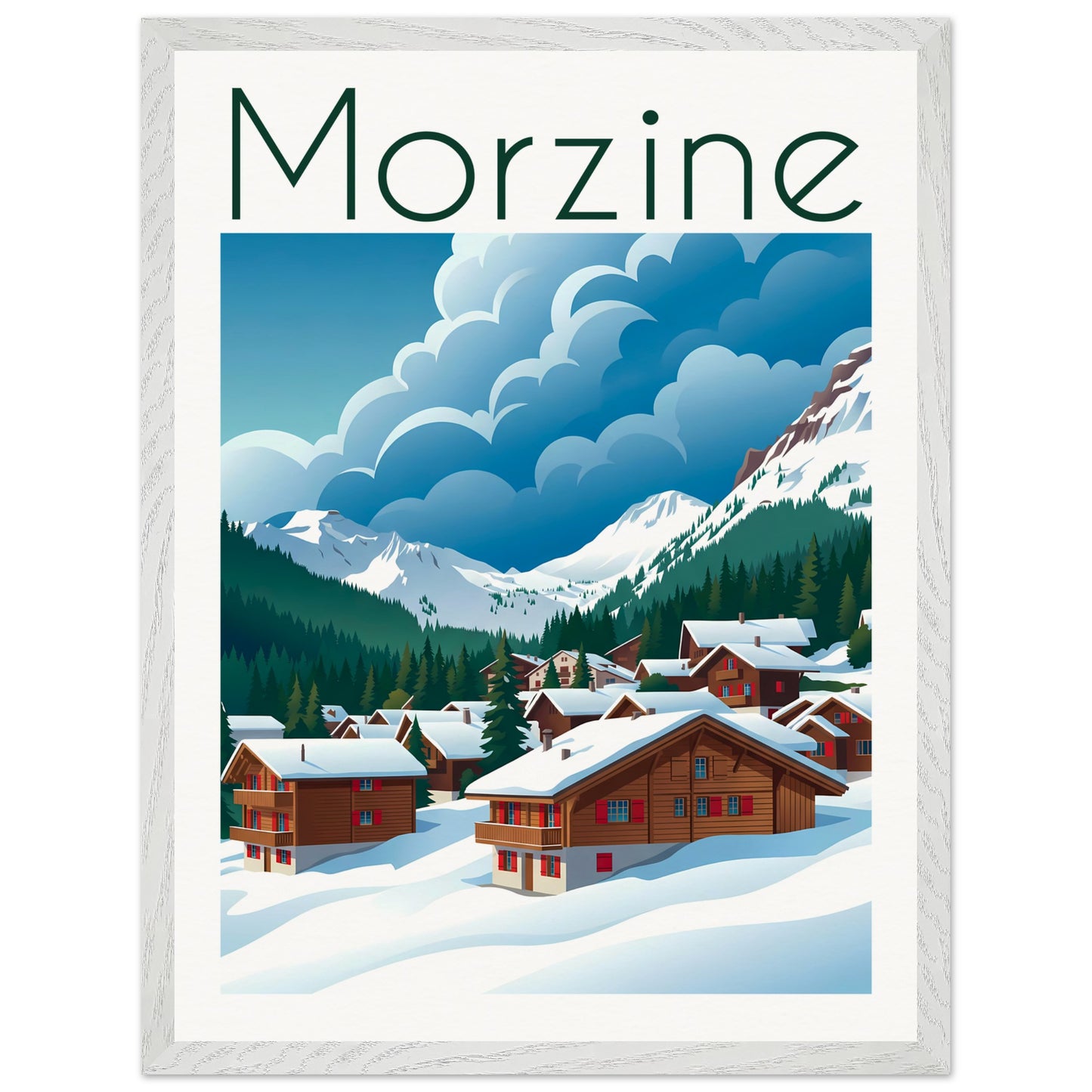 Affiche illustrée Morzine — poster rétro, impression beaux-arts 250g