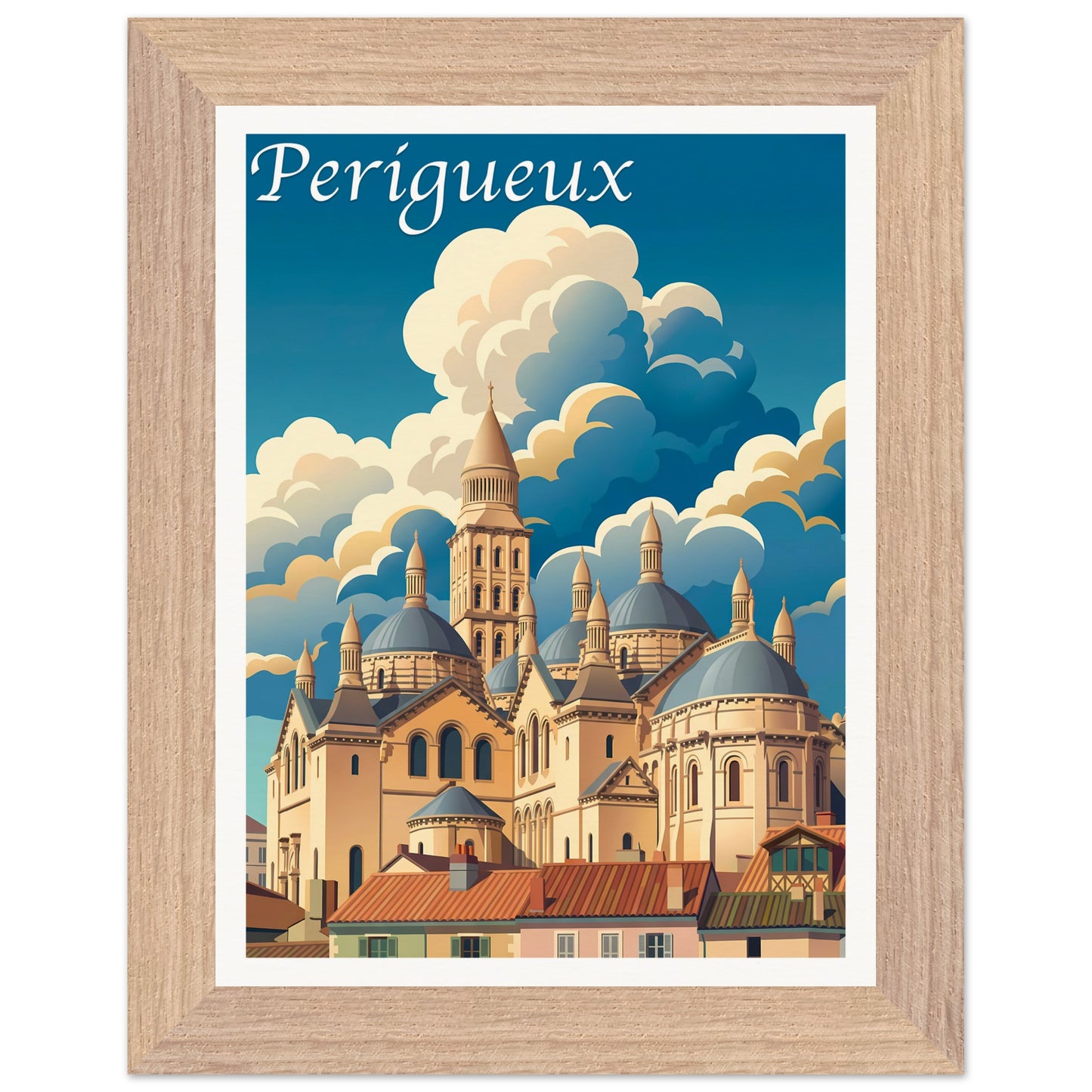 Affiche illustrée Perigueux — poster rétro, impression beaux-arts 250g