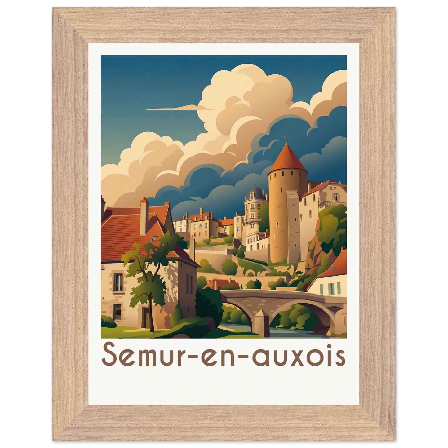 Affiche illustrée Semur-en-Auxois — poster rétro, impression beaux-arts 250g