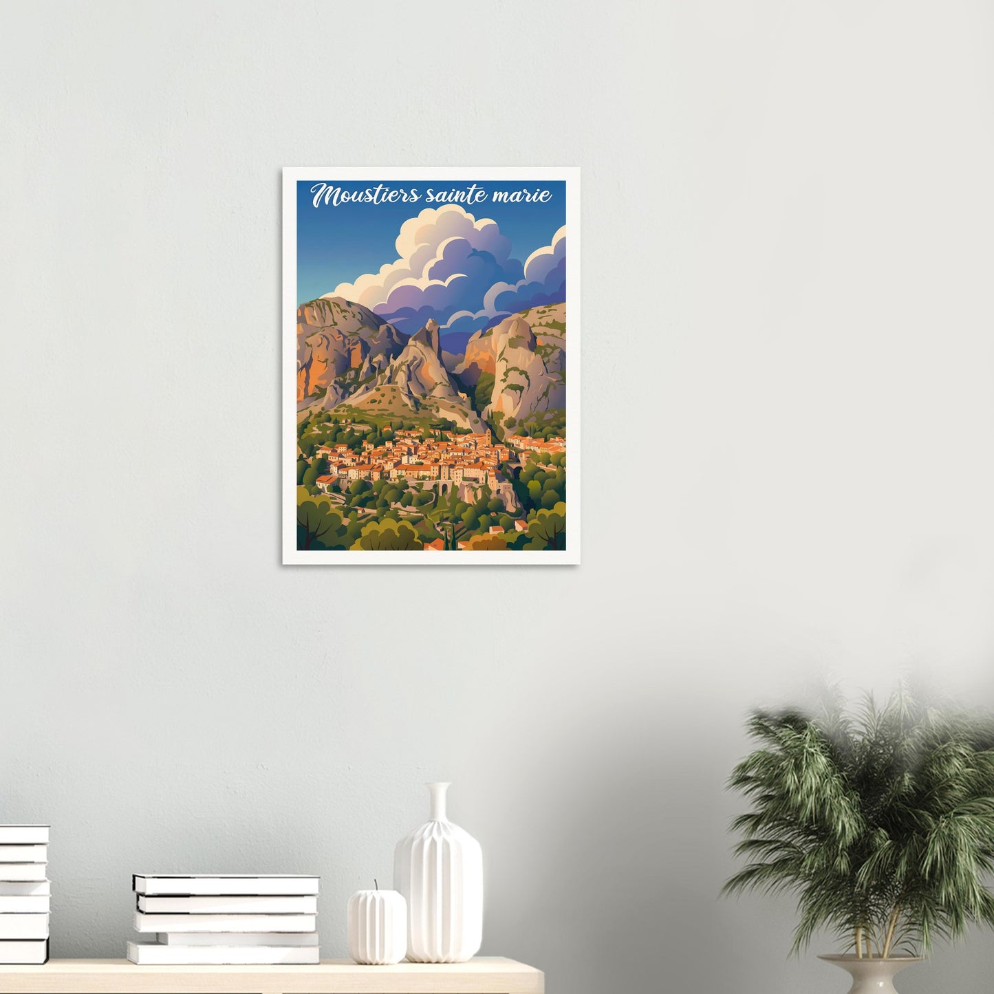 Affiche Moustiers-Sainte-Marie, mise en situation dans un intérieur