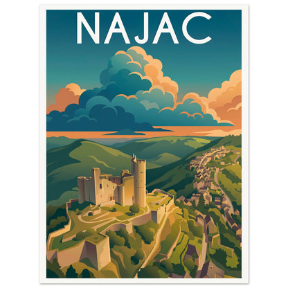 Affiche illustrée Najac — poster rétro, impression beaux-arts 250g