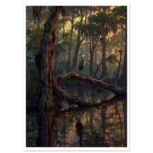 Marécage de cyprès, Crépuscule violet – affiche d'art décoratif, poster mural | Muchimura