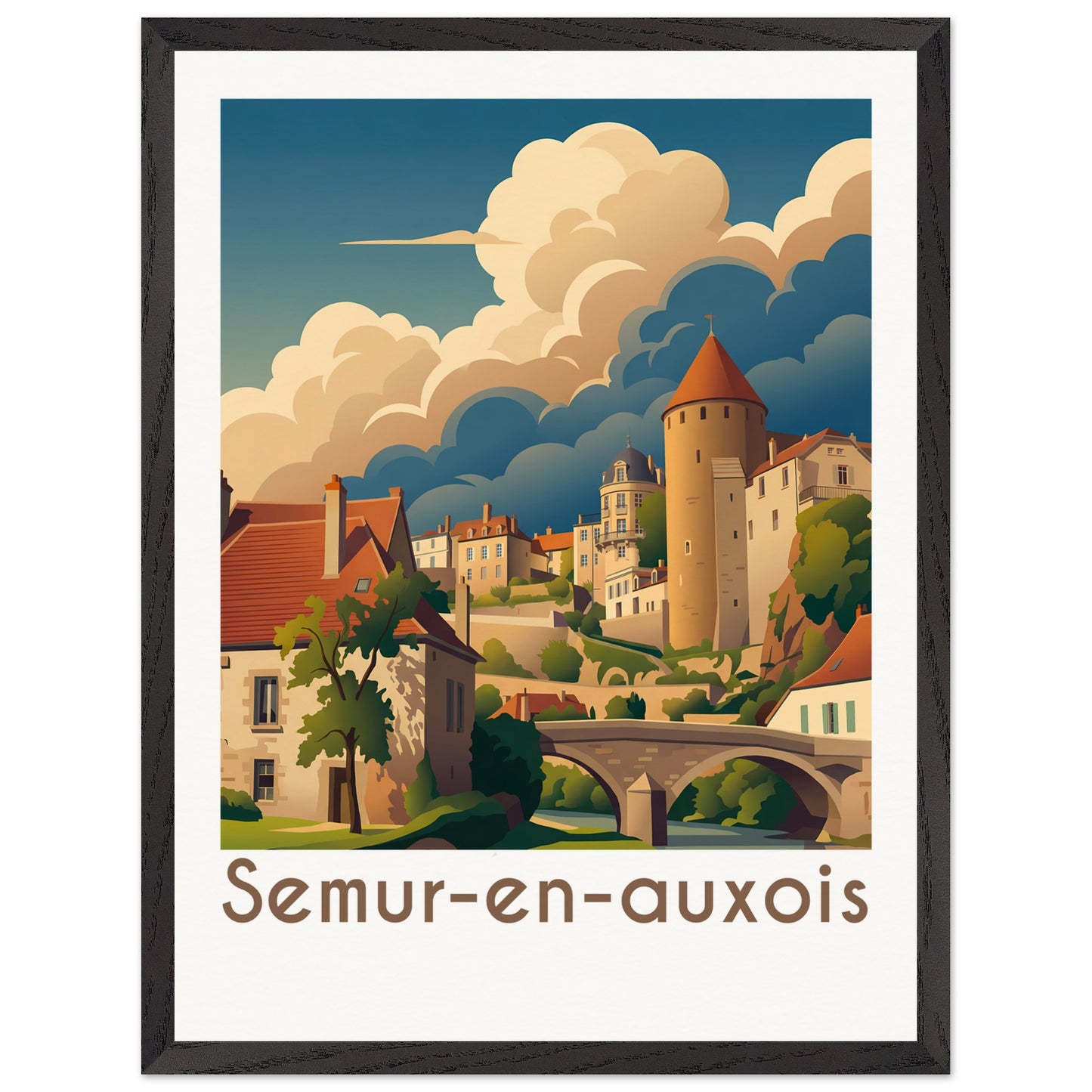 Affiche illustrée Semur-en-Auxois — poster rétro, impression beaux-arts 250g