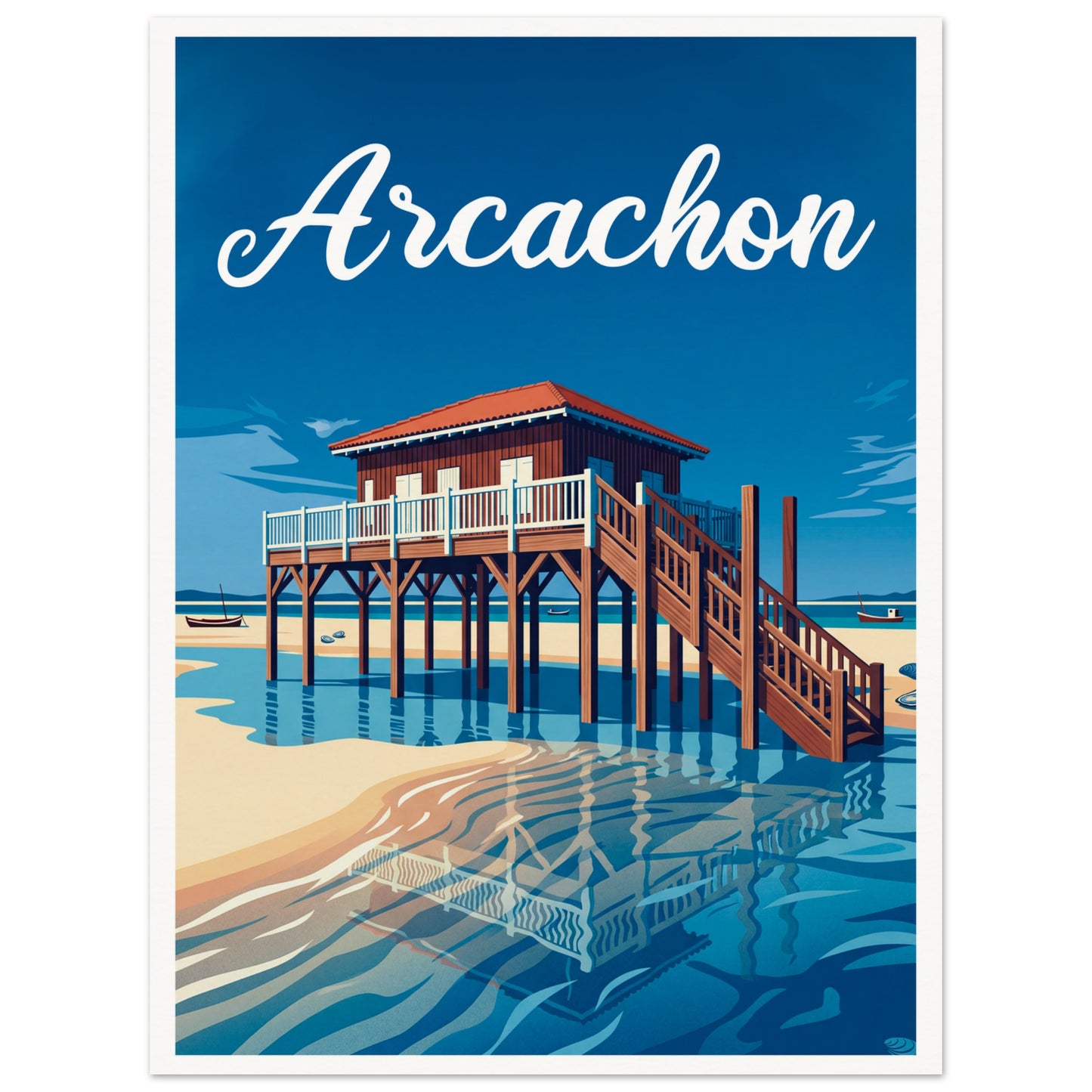 Affiche illustrée Arcachon — poster rétro, impression beaux-arts 250g