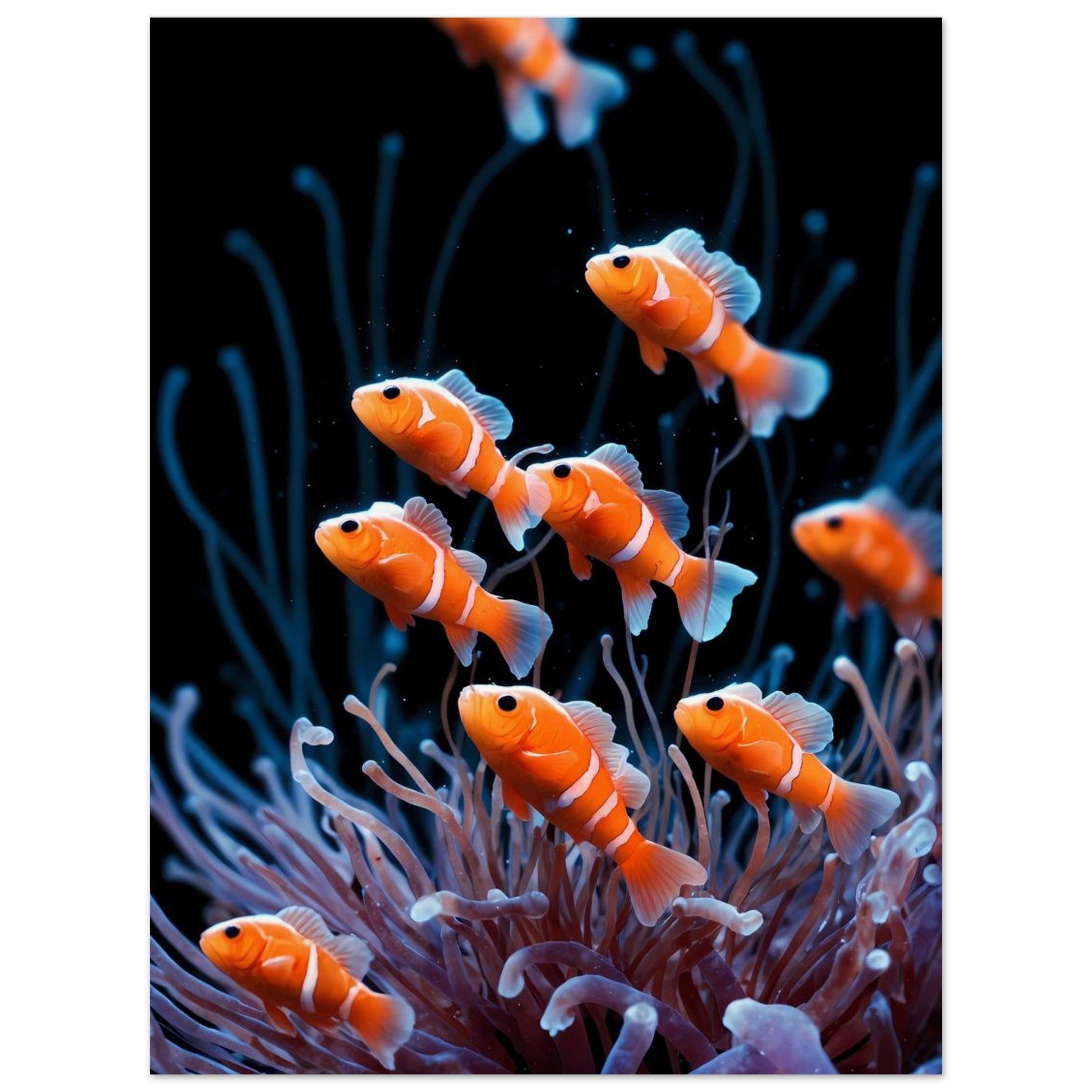 Affiche illustrée Anémones de mer — poster rétro, impression beaux-arts 250g
