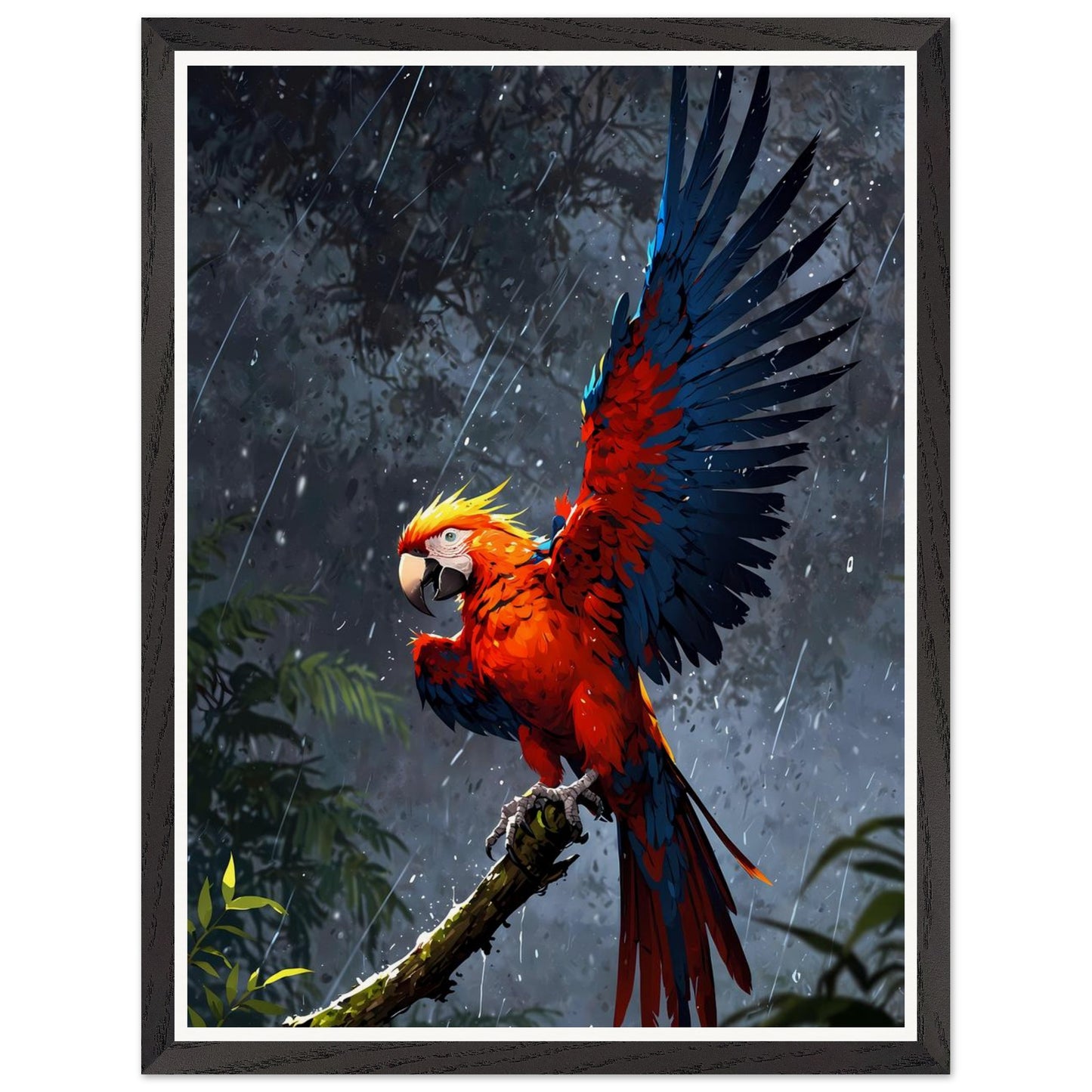 Affiche illustrée Perroquet ara rouge Encadrée — poster rétro, impression beaux-arts 250g