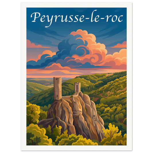 Affiche illustrée Peyrusse-le-Roc — poster rétro, impression beaux-arts 250g