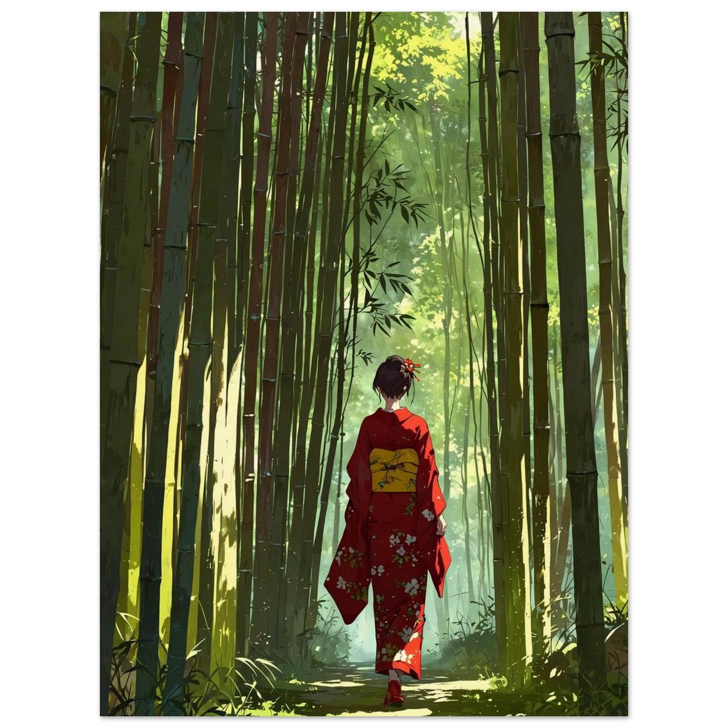 Affiche illustrée Femme en kimono — poster rétro, impression beaux-arts 250g