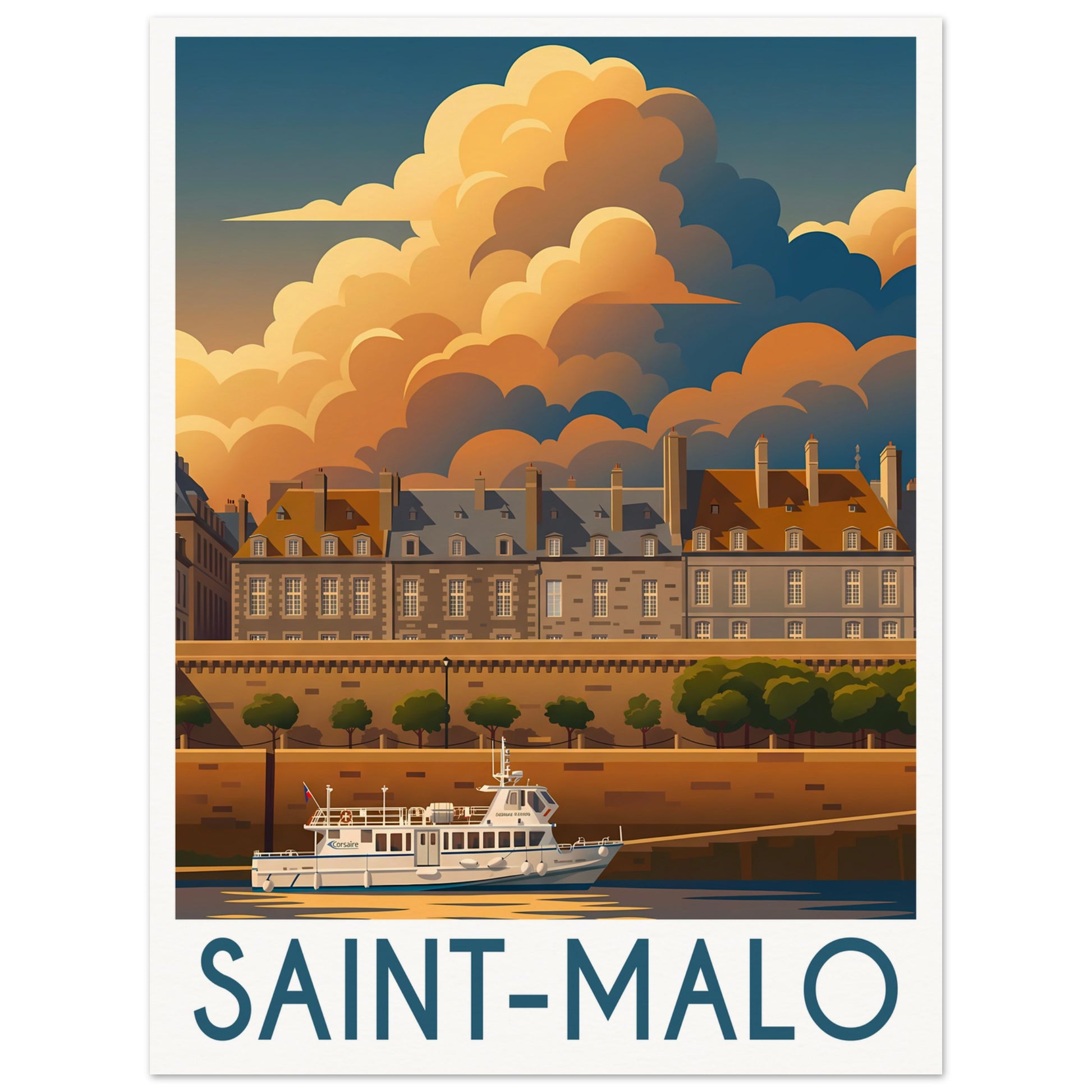 Affiche illustrée Saint-Malo — poster rétro, impression beaux-arts 250g
