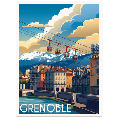 Affiche illustrée Grenoble — poster rétro, impression beaux-arts 250g