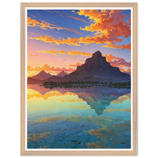 Affiche illustrée Plage de Bora Bora Encadrée — poster rétro, impression beaux-arts 250g