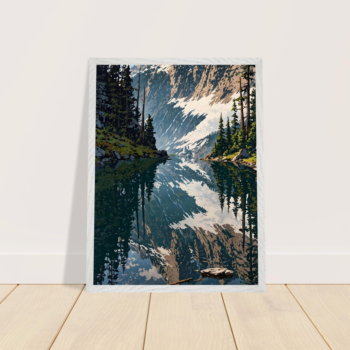 Affiche Forêt de Pins et Lac de Montagne encadrée, cadre bois (vue 4)
