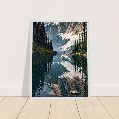 Affiche Forêt de Pins et Lac de Montagne encadrée, cadre bois (vue 4)