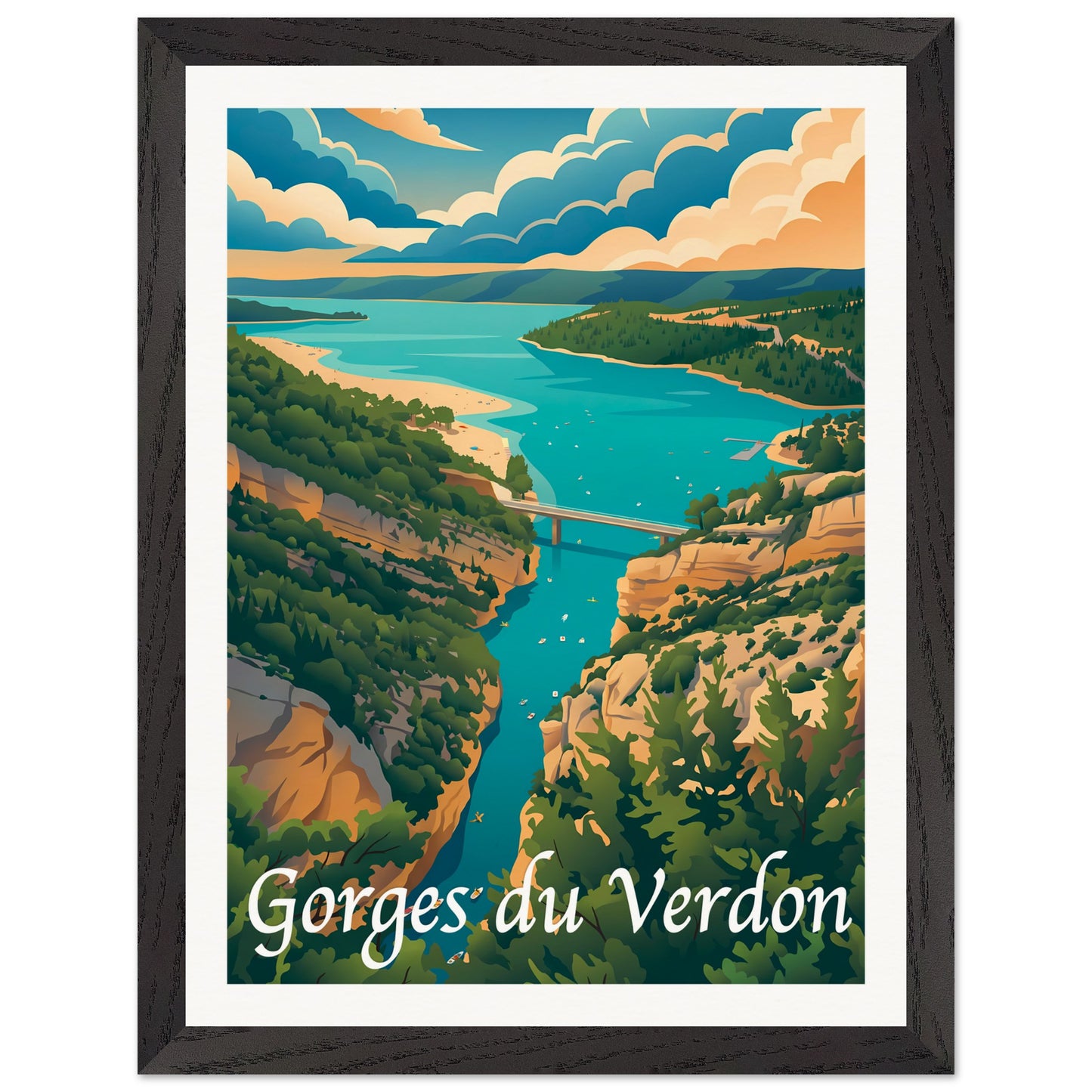 Affiche illustrée Gorges du Verdon — poster rétro, impression beaux-arts 250g