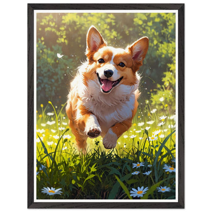 Affiche illustrée Corgi roux Encadrée — poster rétro, impression beaux-arts 250g