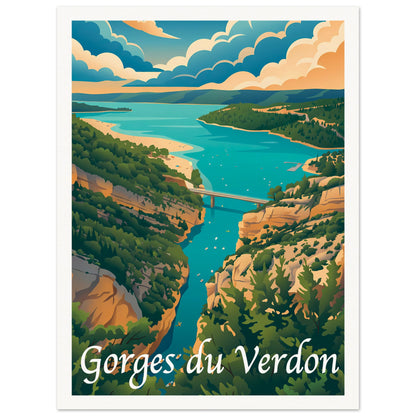 Affiche illustrée Gorges du Verdon — poster rétro, impression beaux-arts 250g