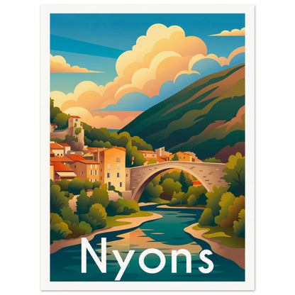 Affiche illustrée Nyons — poster rétro, impression beaux-arts 250g