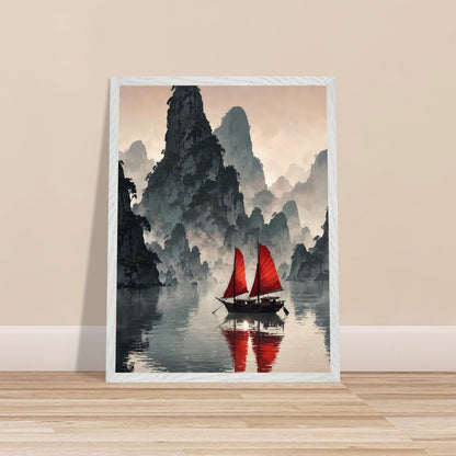 Affiche Baie de Ha Long encadrée, cadre bois (vue 3)