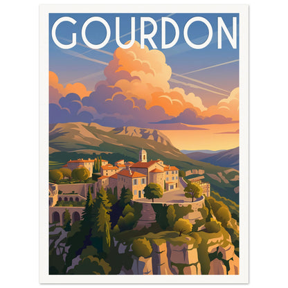 Affiche illustrée Gourdon — poster rétro, impression beaux-arts 250g