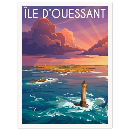 Affiche illustrée Île d'Ouessant — poster rétro, impression beaux-arts 250g