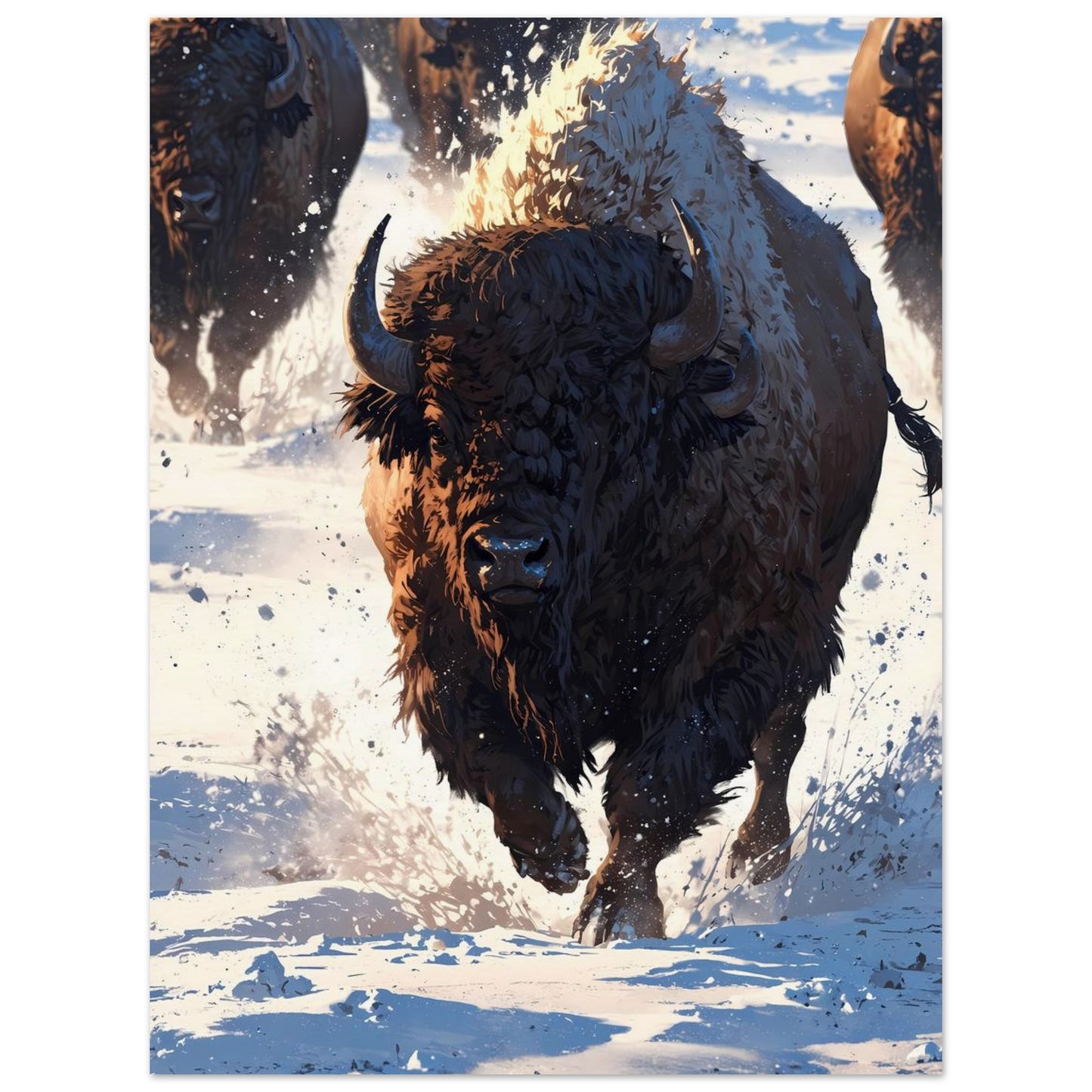 Affiche illustrée Bison — poster rétro, impression beaux-arts 250g