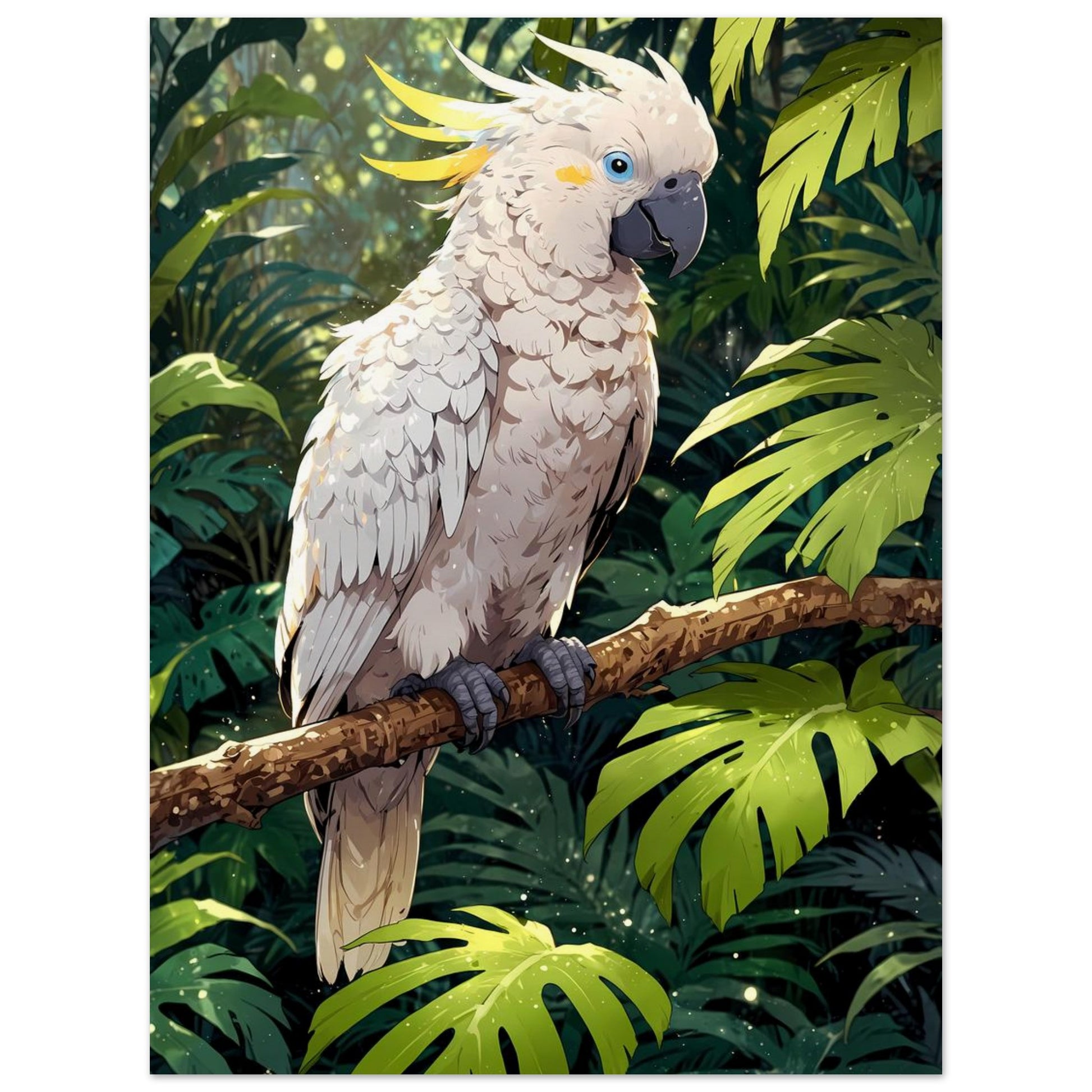 Affiche illustrée Cacatoès blanc — poster rétro, impression beaux-arts 250g