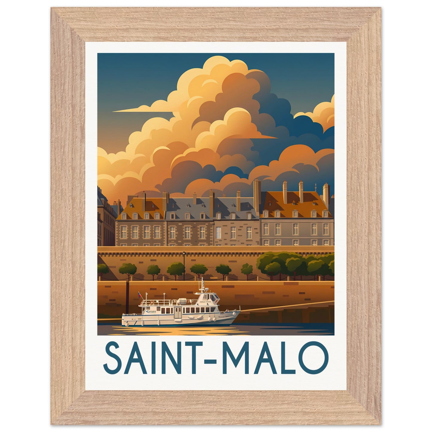 Affiche illustrée Saint-Malo — poster rétro, impression beaux-arts 250g