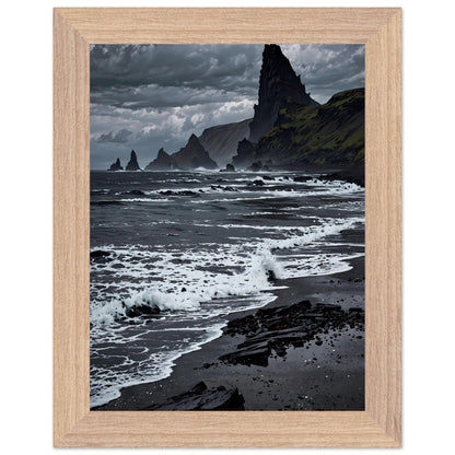 Affiche illustrée Plage de sable noir Encadrée — poster rétro, impression beaux-arts 250g